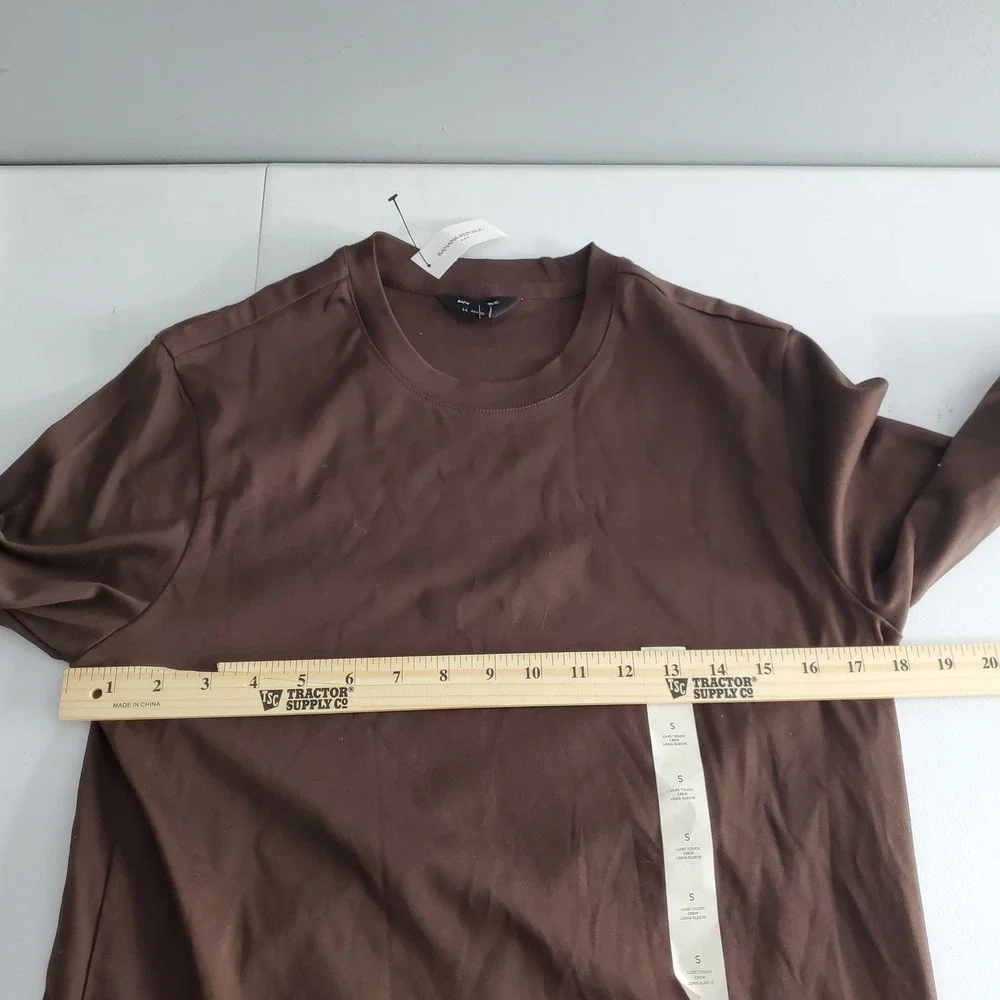 Banana Republic Luxe Touch Long Sleeve Crew Neck Tee Dark Oak Brown Minimalist